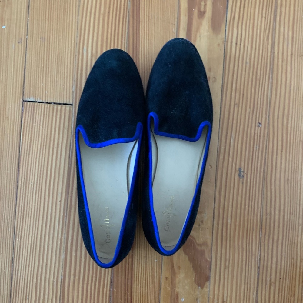 Cole Haan black and blue suede loafers